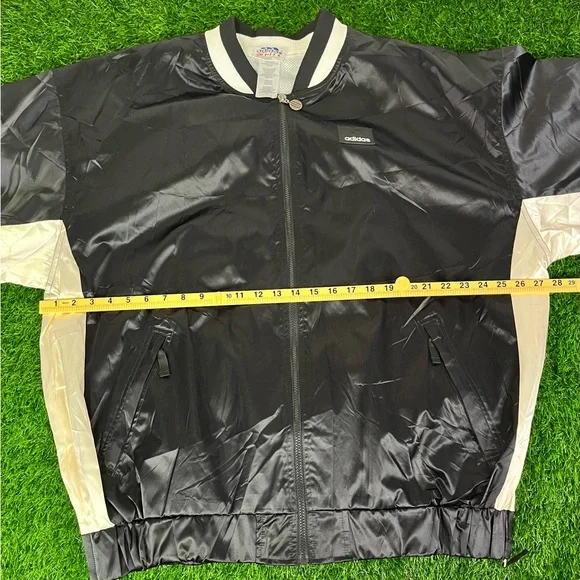 NWT New With Tags Vintage 90s Adidas Black & White Satin Bomber Jacket Mens 2XL - Picture 14 of 16